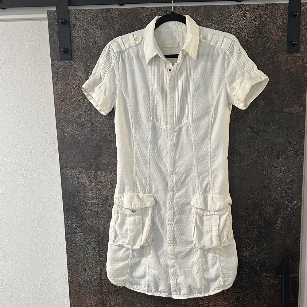 Diesel off White Short Sleeve Shirt Dress with Pockets size M